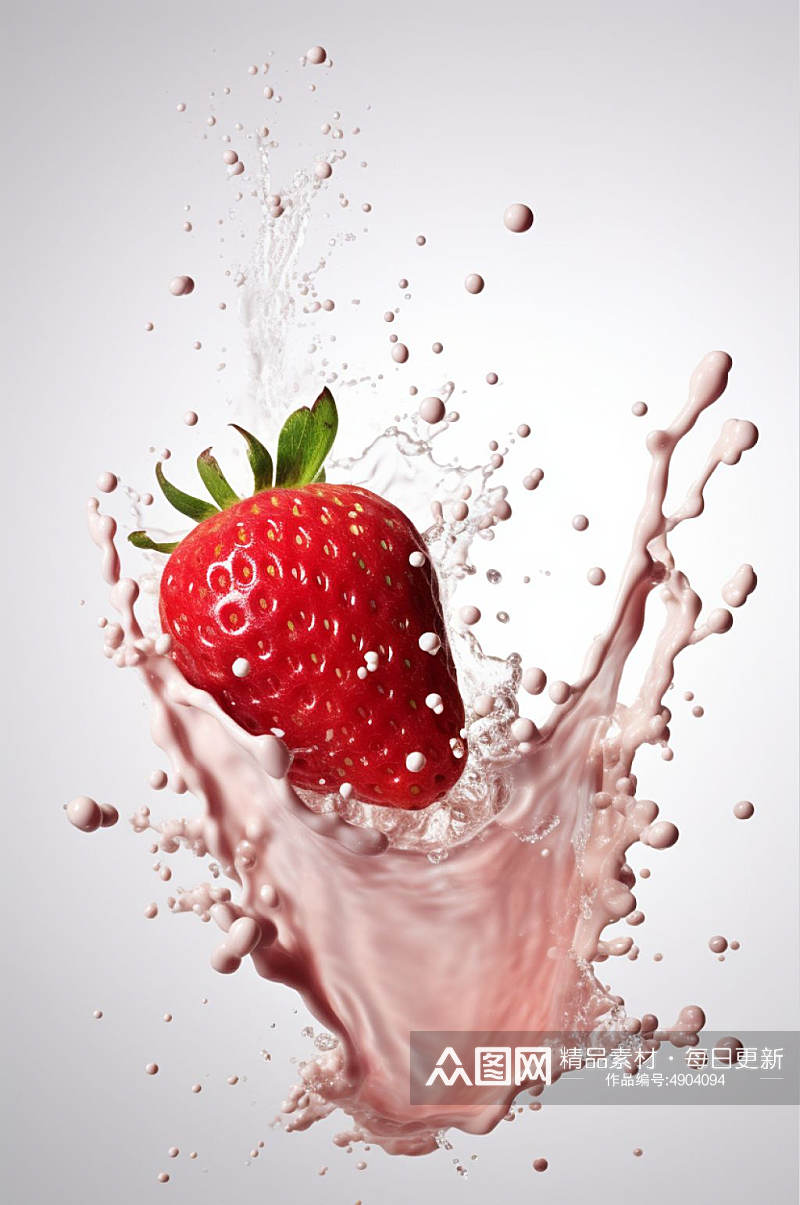 AI数字艺术高清草莓酸奶液体飞溅模型元素素材