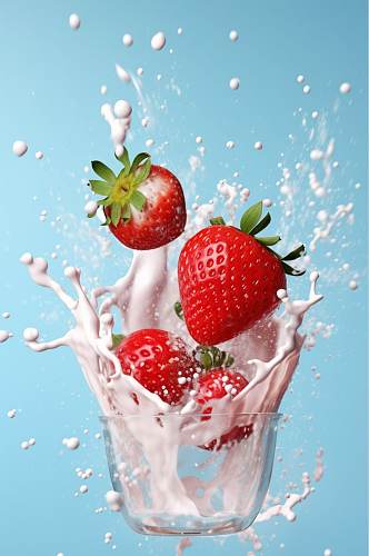 AI数字艺术高清草莓奶昔酸奶液体飞溅模型元素