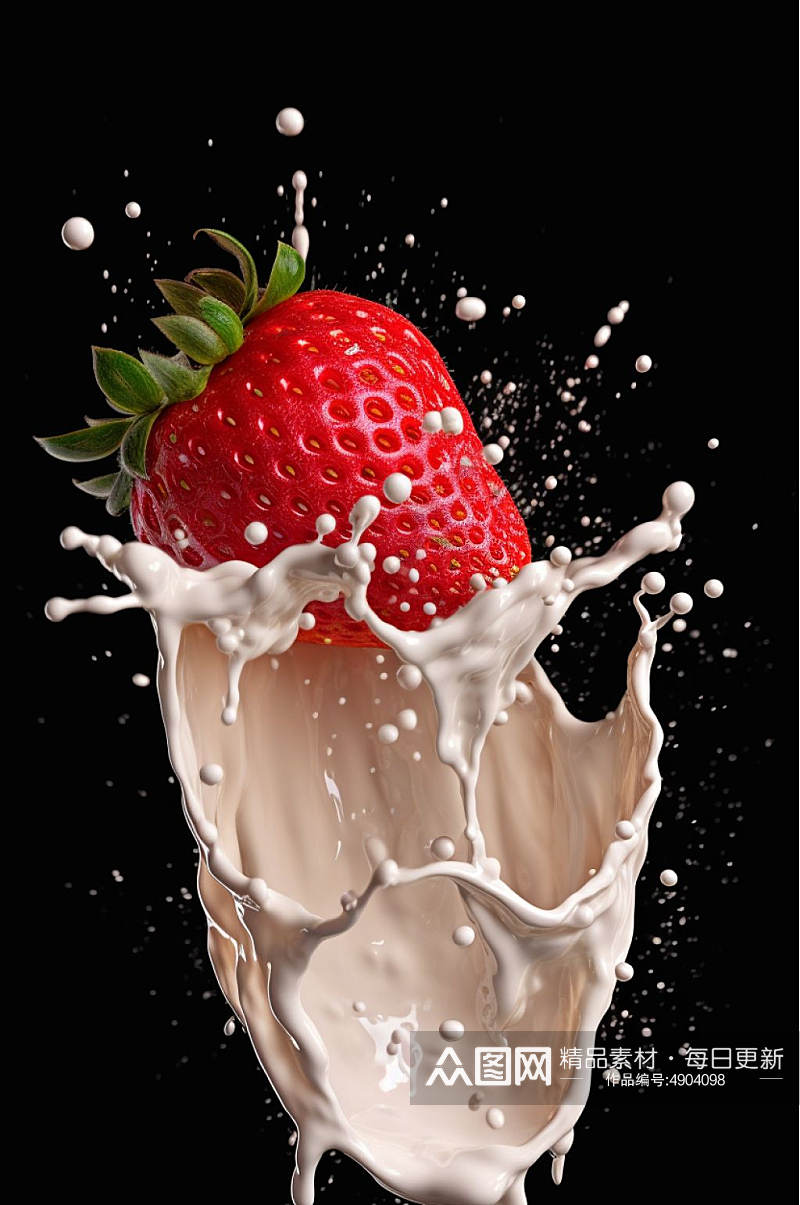 AI数字艺术高清草莓酸奶液体飞溅模型元素素材