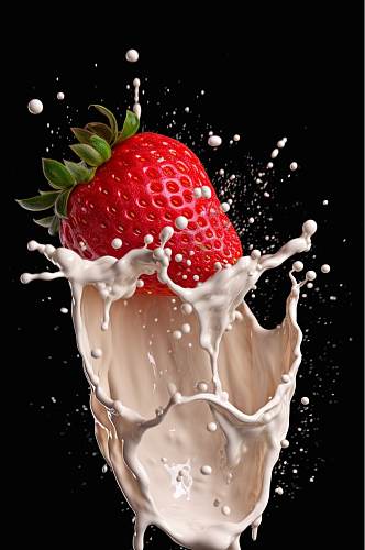 AI数字艺术高清草莓酸奶液体飞溅模型元素
