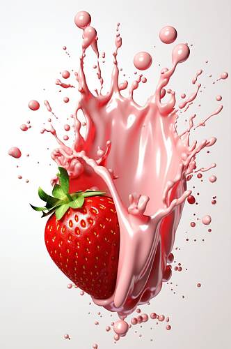 AI数字艺术清新草莓果汁液体飞溅模型元素