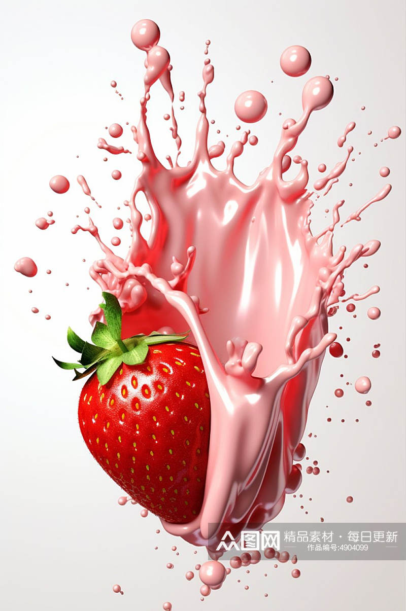 AI数字艺术清新草莓果汁液体飞溅模型元素素材