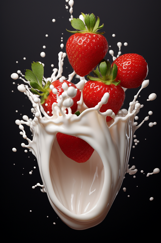 AI数字艺术草莓果汁酸奶液体飞溅模型