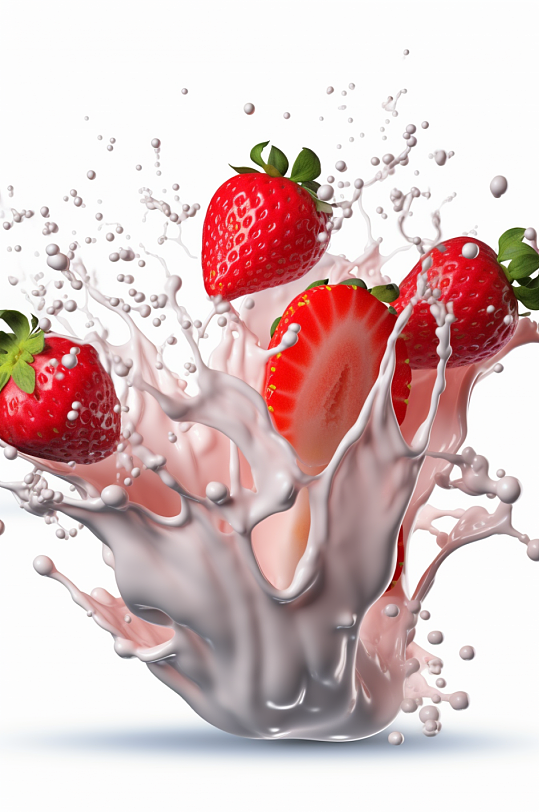 AI数字艺术草莓果汁酸奶液体飞溅模型