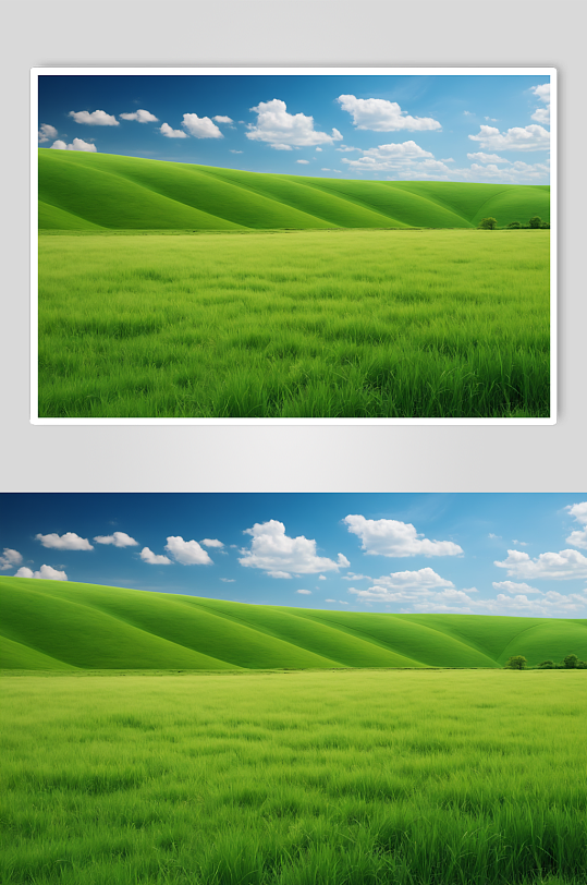 AI数字艺术绿色大草原蓝天白云摄影图