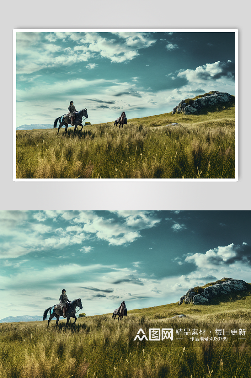 AI数字艺术内蒙古大草原骑马摄影图片素材