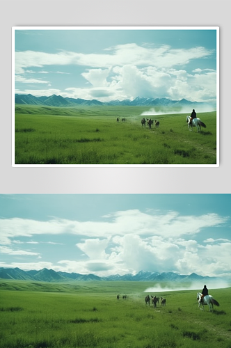 AI数字艺术内蒙古大草原骑马摄影图片
