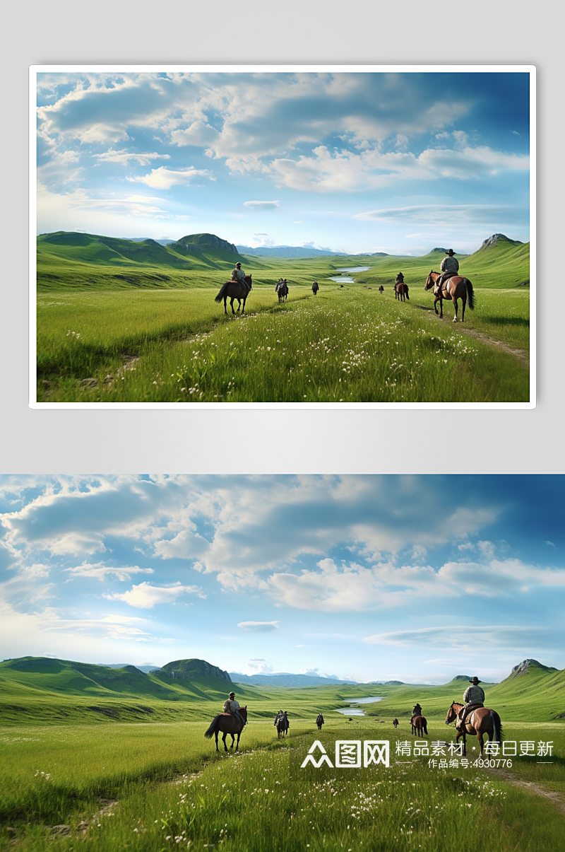 AI数字艺术内蒙古大草原骑马摄影图片素材