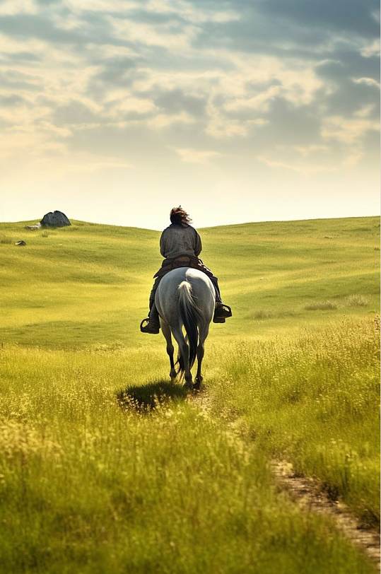 AI数字艺术内蒙古大草原骑马摄影图片