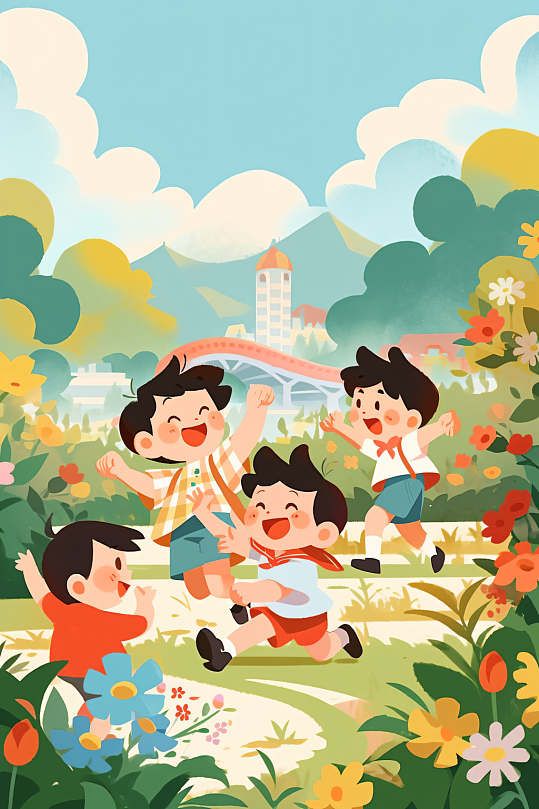AI数字艺术六一儿童节卡通插画-众图网