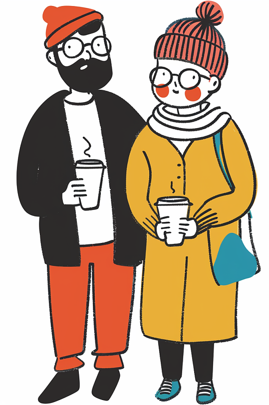 AI数字艺术抽象咖啡店喝咖啡的人物插画-众图网