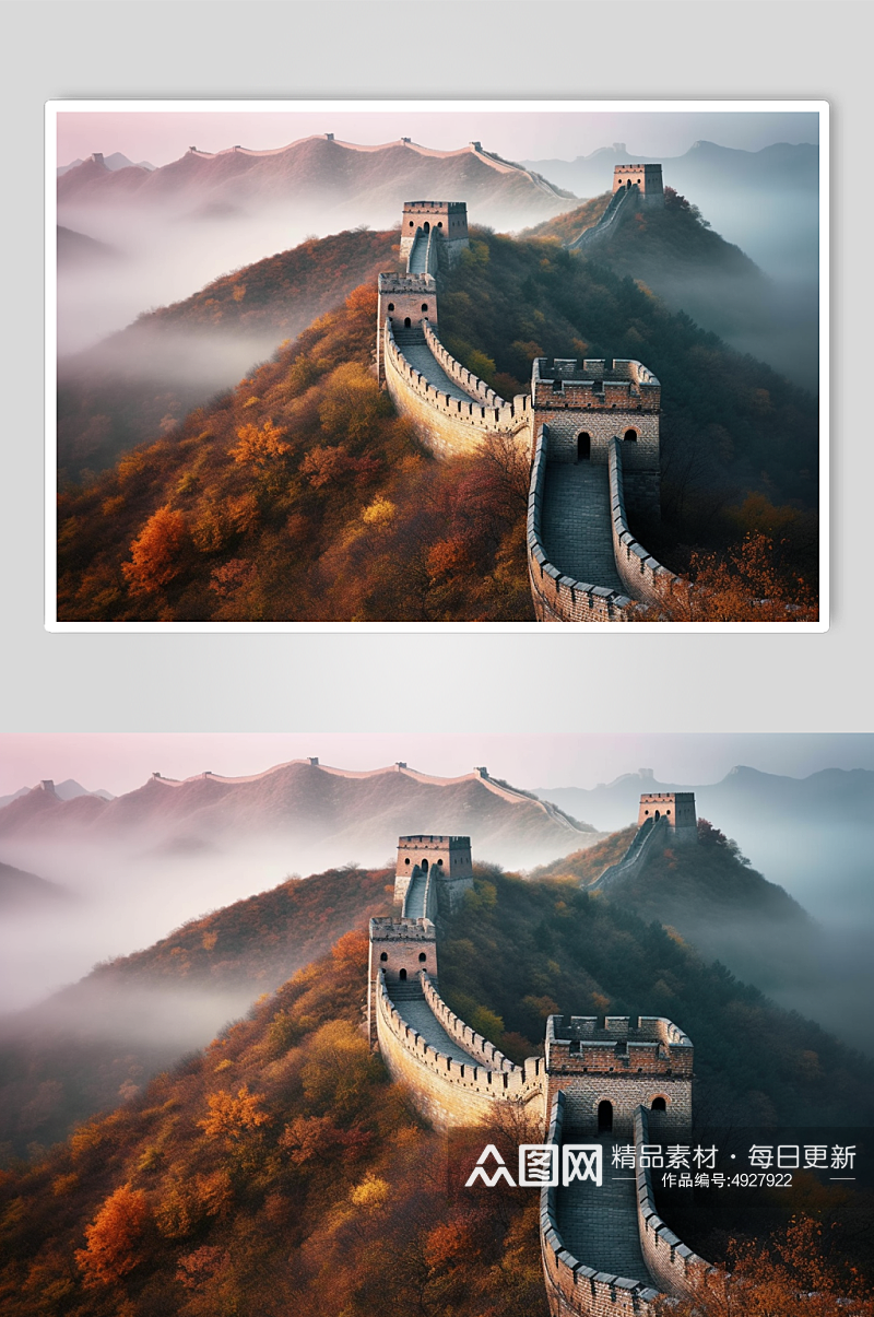 AI数字艺术手绘唯美中国北京长城摄影图片素材
