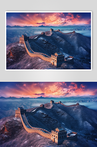 AI数字艺术手绘唯美中国北京长城摄影图片