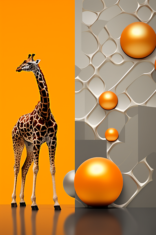 AI数字艺术长颈鹿创意插画装饰画