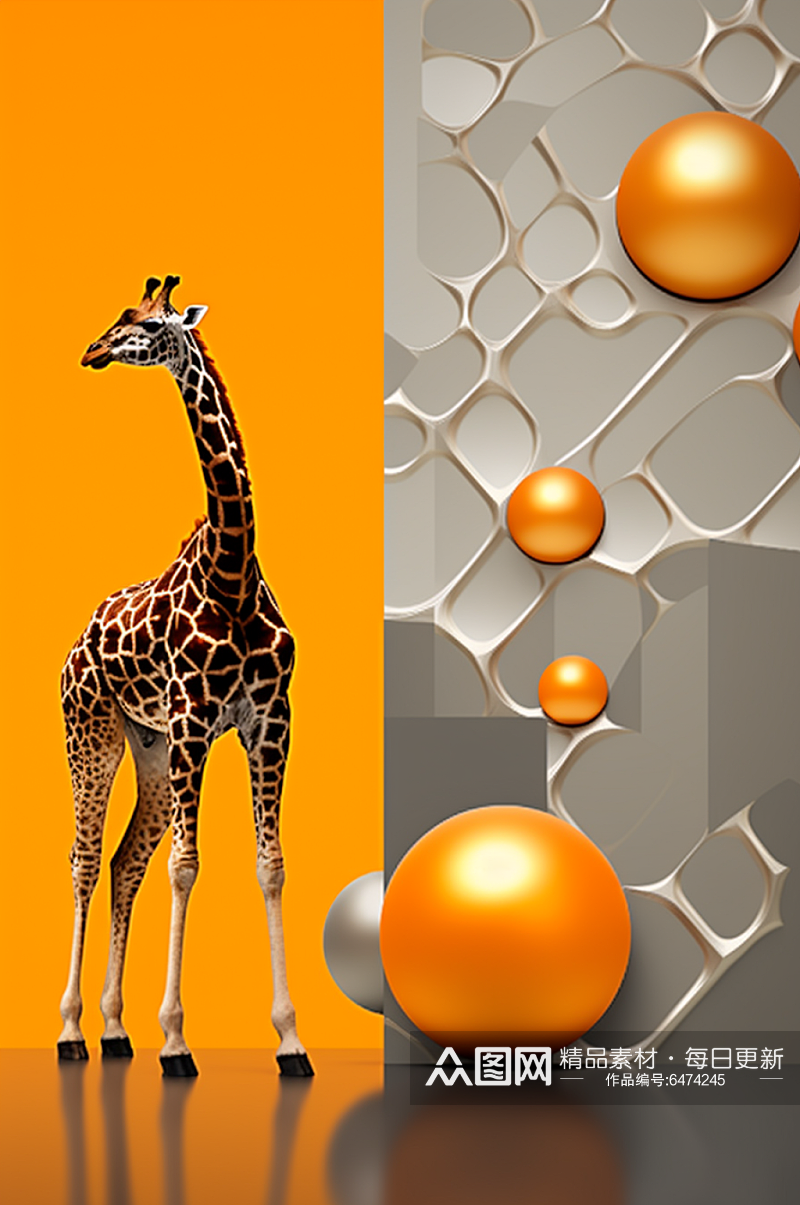 AI数字艺术长颈鹿创意插画装饰画素材