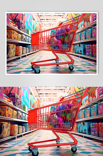 AI数字艺术高清超市货架陈列摄影图片