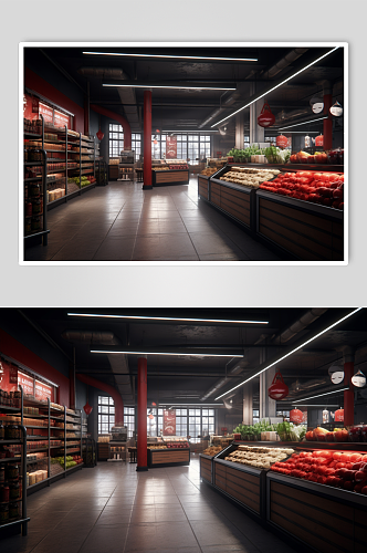AI数字艺术简约超市货架陈列摄影图片
