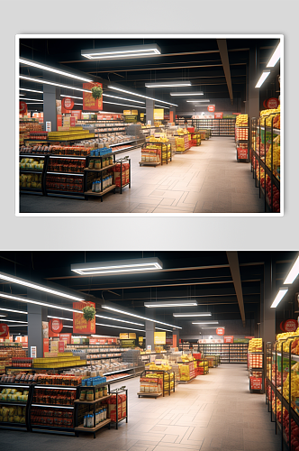 AI数字艺术高清超市货架陈列摄影图片