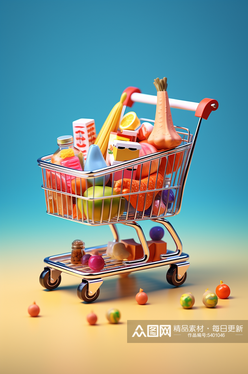AI数字艺术超市零食购物车元素模型素材