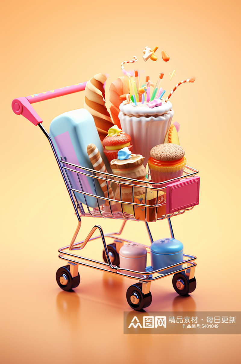 AI数字艺术超市零食购物车元素模型素材