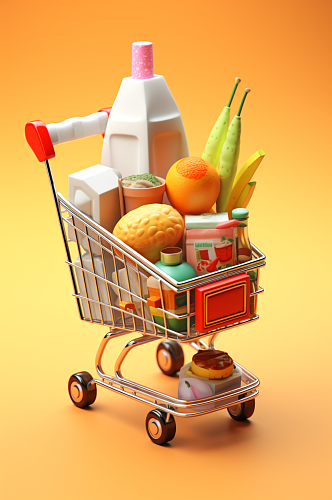 AI数字艺术超市零食购物车元素模型