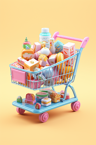 AI数字艺术超市零食购物车元素模型