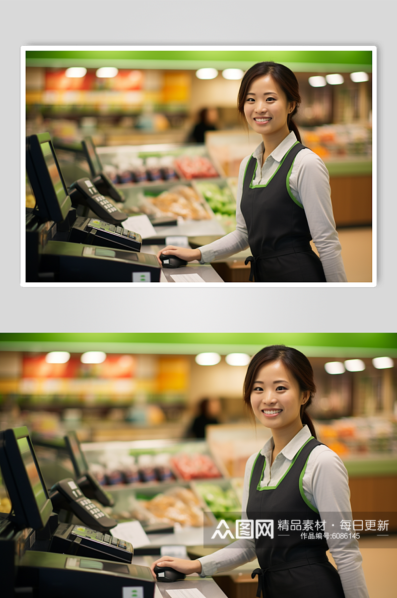 AI数字艺术超市收银员肖像人物摄影图素材