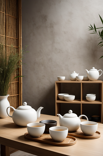 AI数字艺术中式茶艺茶室室内设计效果图