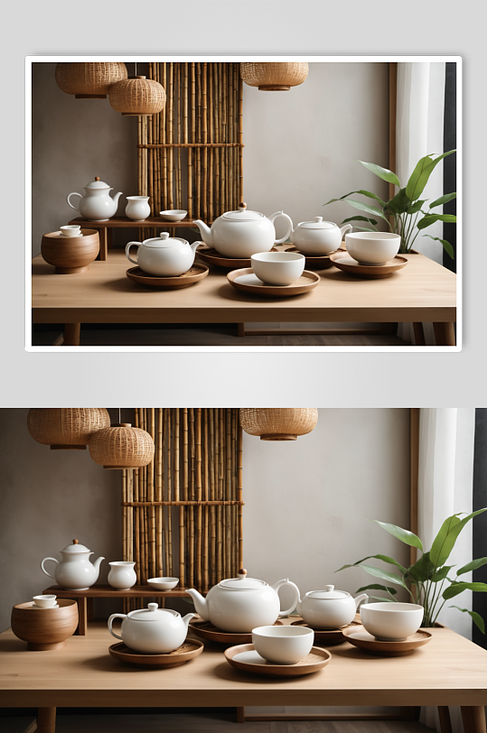 AI数字艺术中式茶艺茶室室内设计效果图