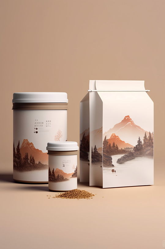 AI数字艺术茶叶罐装包装样机模型-众图网