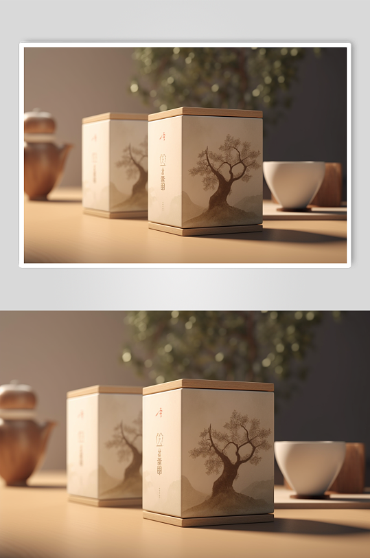 AI数字艺术茶叶罐装包装样机模型