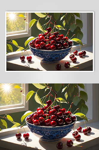 AI数字艺术车厘子樱桃水果摄影图