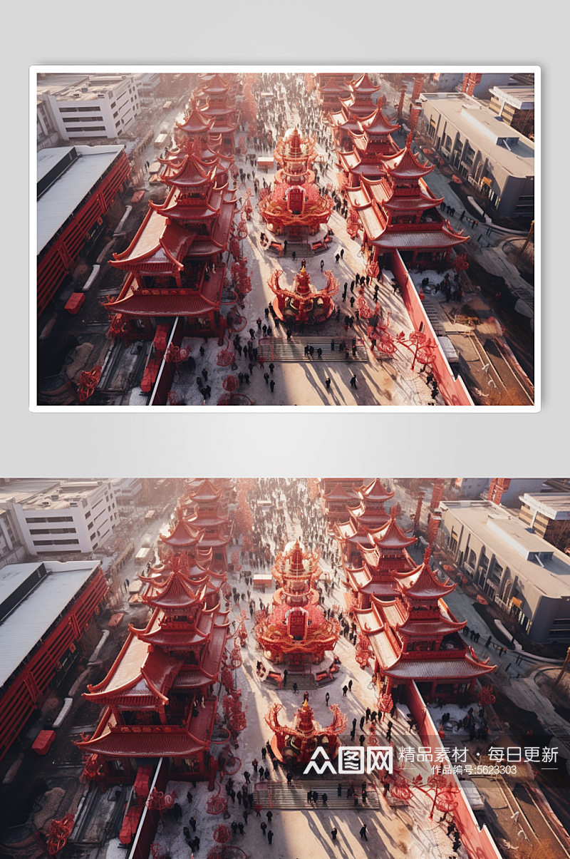 AI数字艺术新年春节城市街景摄影图素材