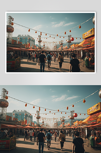 AI数字艺术新年春节城市街景摄影图