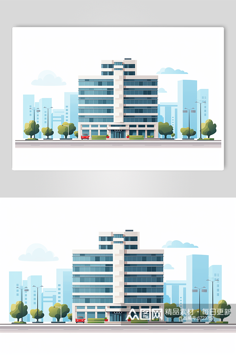 AI扁平化城市建筑房地产高楼大厦模型素材