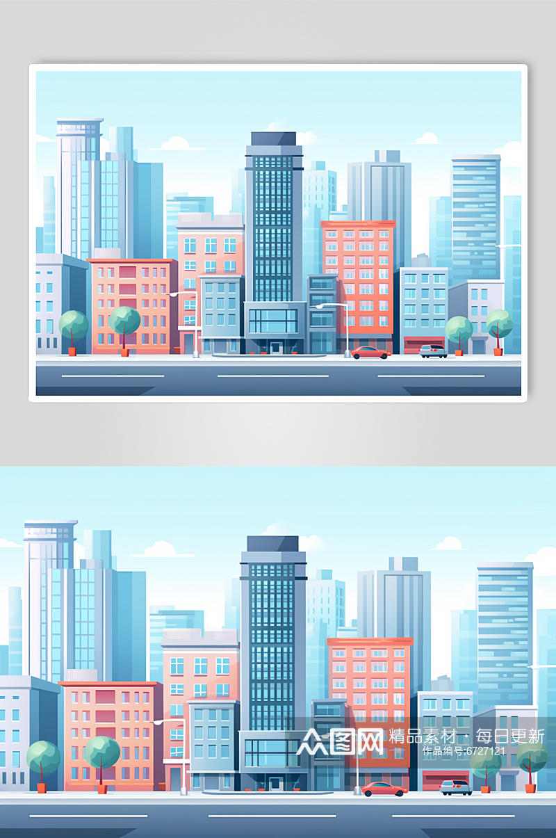 AI扁平化城市建筑房地产高楼大厦模型素材