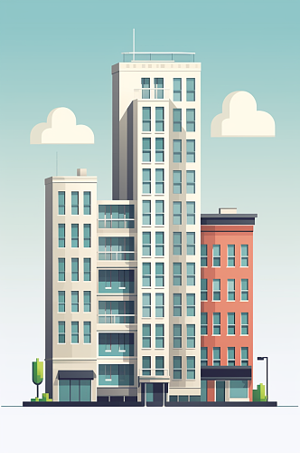 AI扁平化城市建筑房地产高楼大厦模型