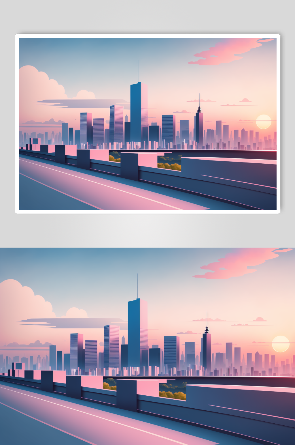 AI数字艺术城市建筑物剪影扁平插画素材