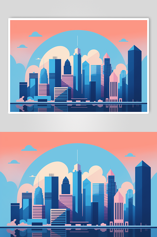 AI数字艺术城市剪影扁平元素插画