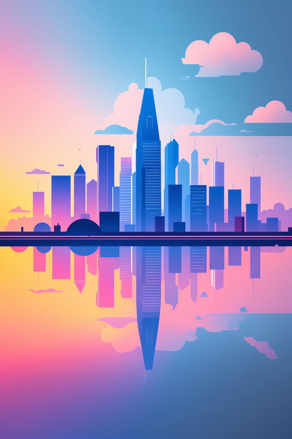 AI數(shù)字藝術(shù)彩色城市剪影扁平插畫素材