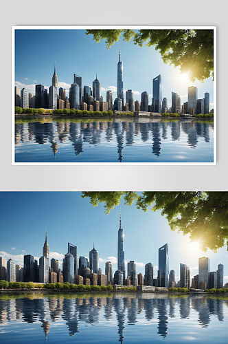 AI数字艺术城市天际城市风光摄影图