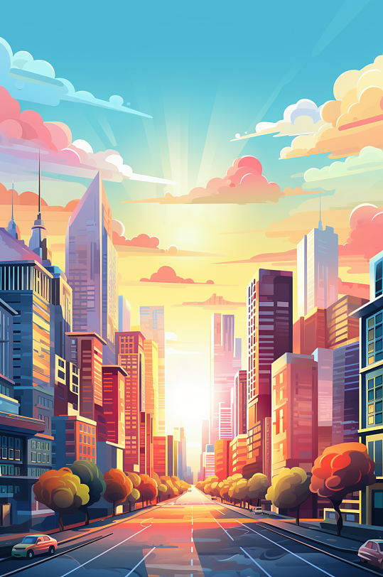 AI数字艺术城市剪影扁平建筑插画-众图网