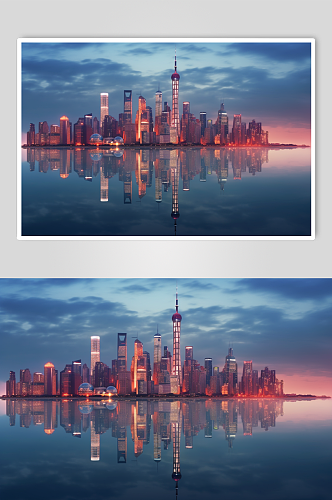 AI数字艺术城市天际线风光风景摄影图