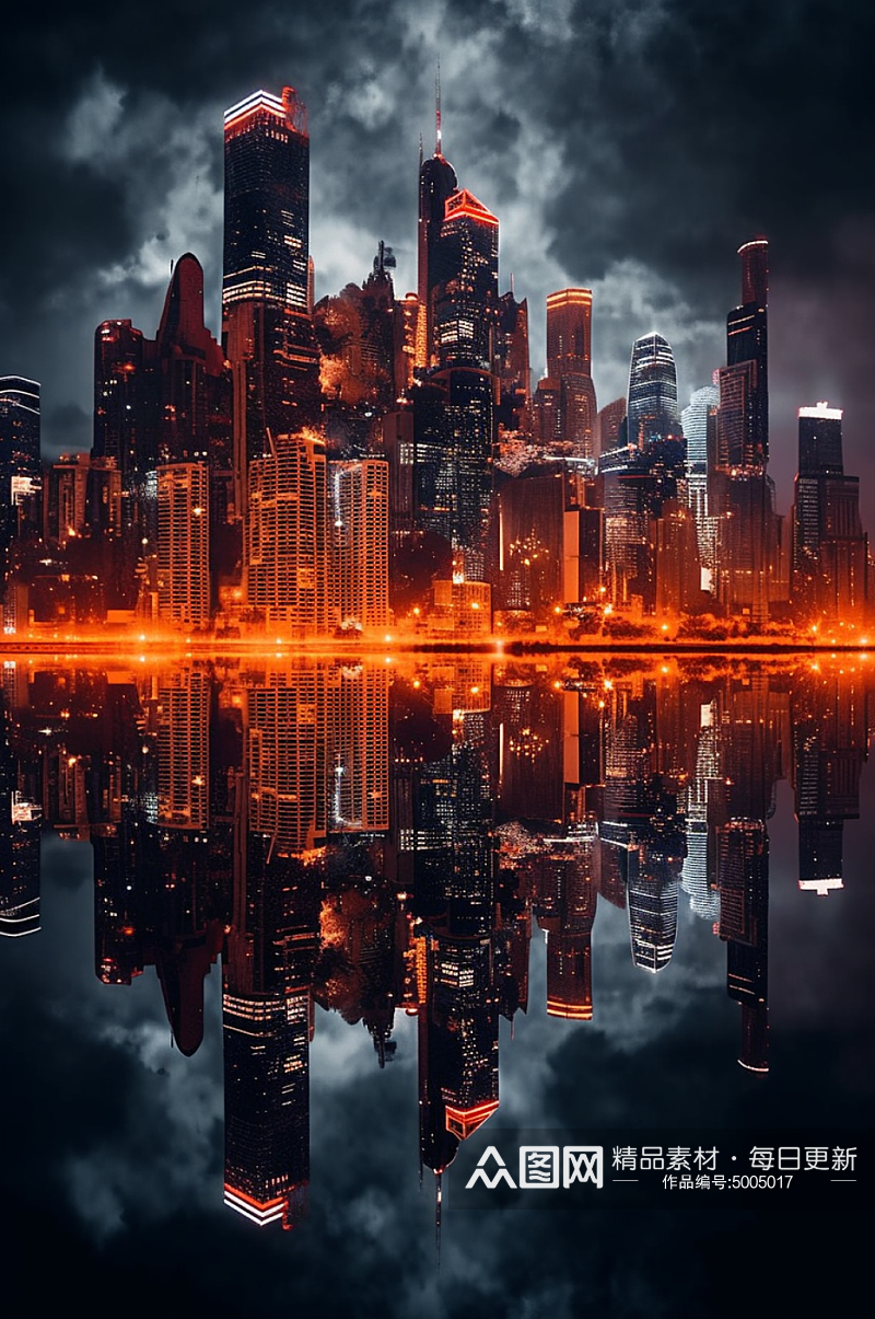 AI数字艺术城市天际线科技风景摄影图素材