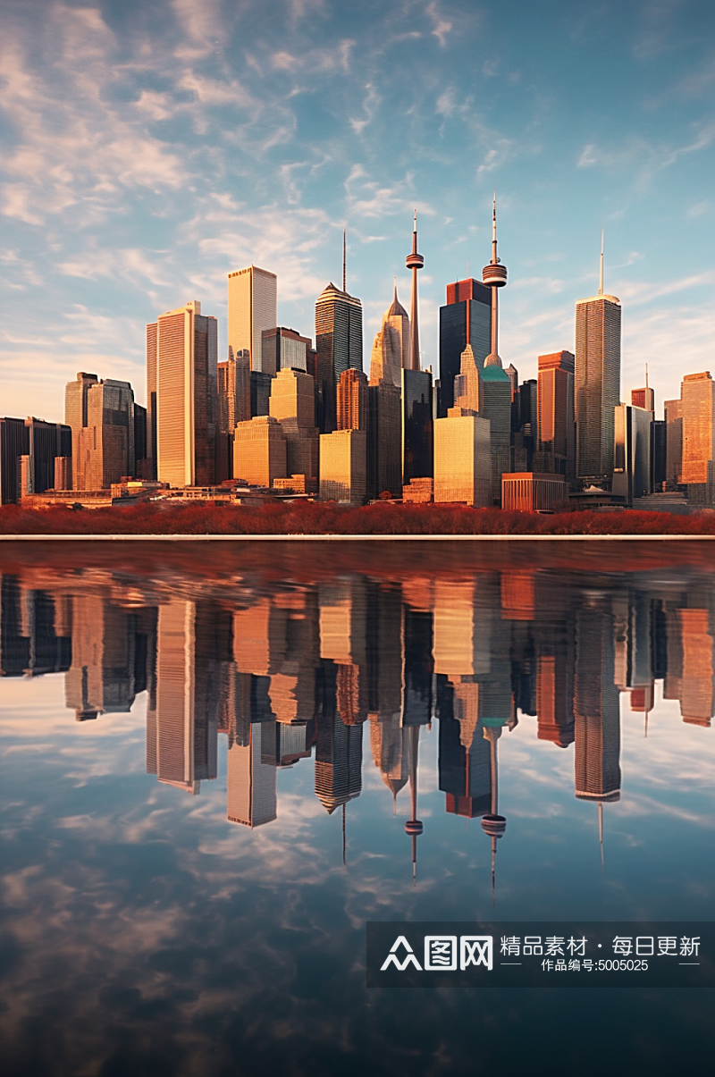 AI数字艺术城市天际线科技风景摄影图素材