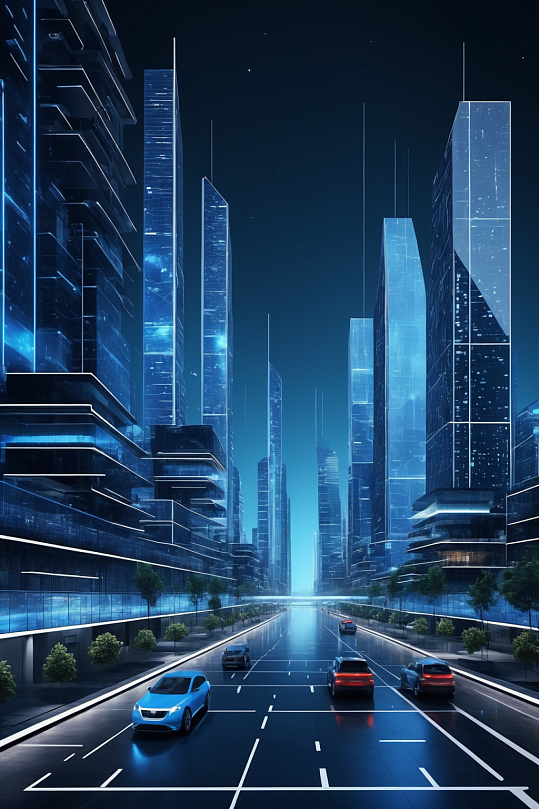 AI数字艺术未来感科技化城市夜景背景图