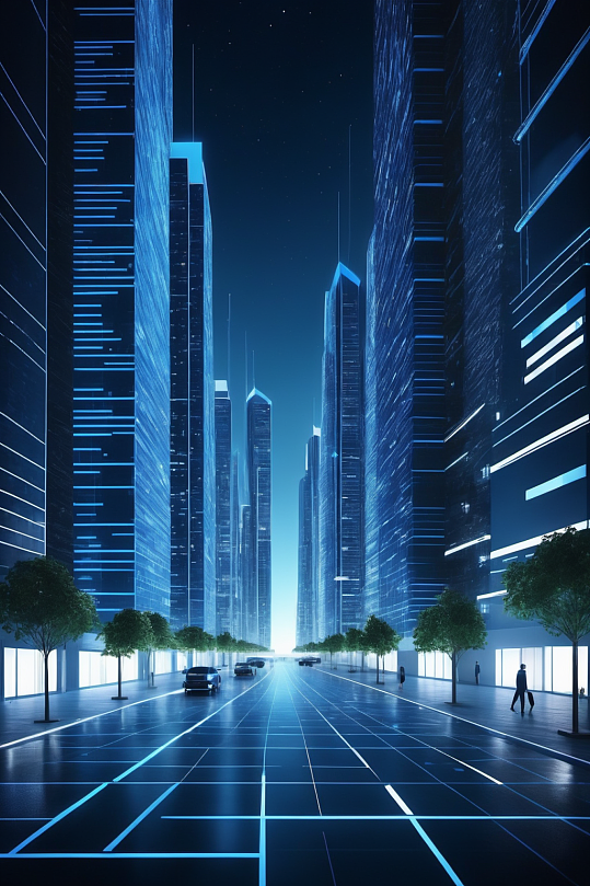 AI数字艺术未来感科技化城市夜景背景图