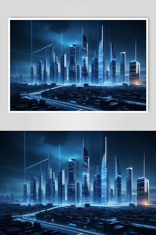 AI数字艺术未来感科技城市夜景设想图