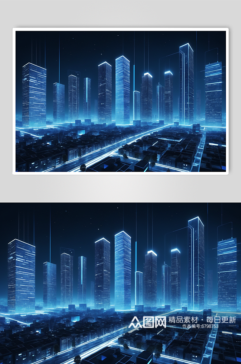 AI数字艺术未来感科技城市夜景设想图素材