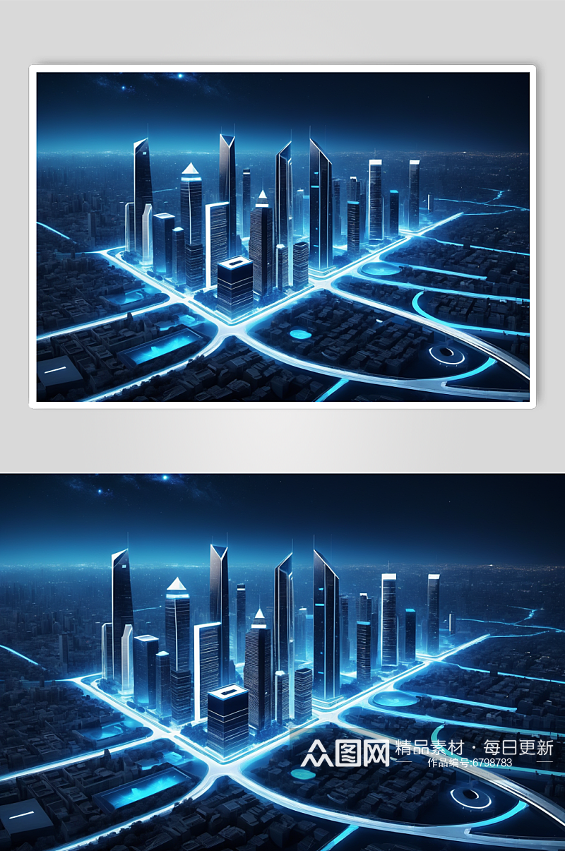 AI数字艺术未来感科技城市夜景设想图素材